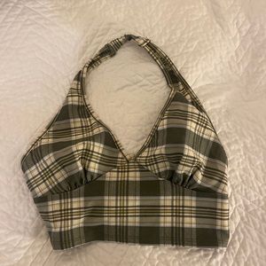 Altar’d State Plaid Green Summer Halter Top